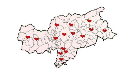 Gruppi sportivi cardiologici in Alto Adige: Silandro, Merano, Val Passiria, Bolzano, Bassa Atesina (Egna), Bressanone, Brunico, Alta Pusteria (S. Candido), Vipiteno, Val Sarentino, Oltradige (Appiano), Val Badia (San Martino in Badia), Laives, Alta Val Venosta (Malles)